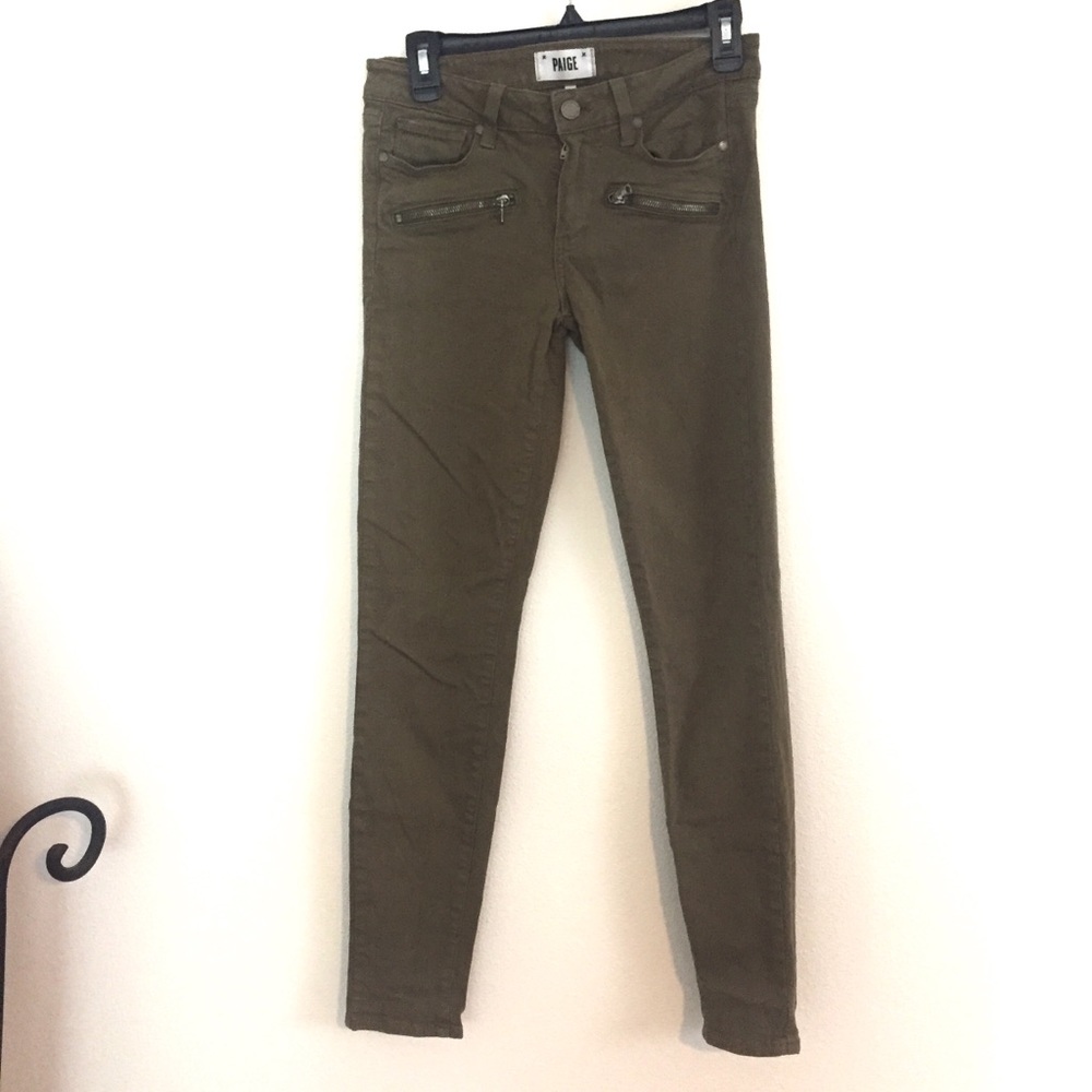 PAIGE Olive Green Ankle Skinny Jeans